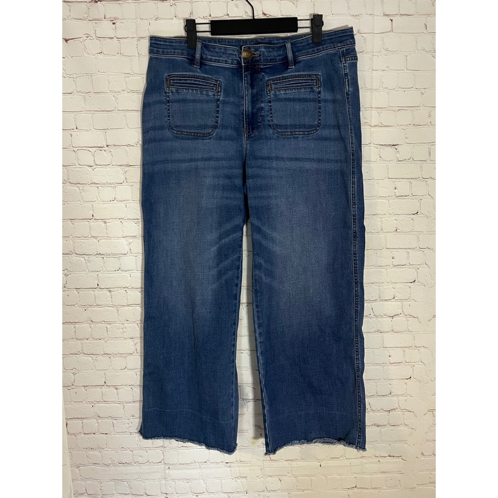 J. Jill Denim Wide Leg Crop Jeans Medium Wash Blue Raw Hem Size 12 Tall